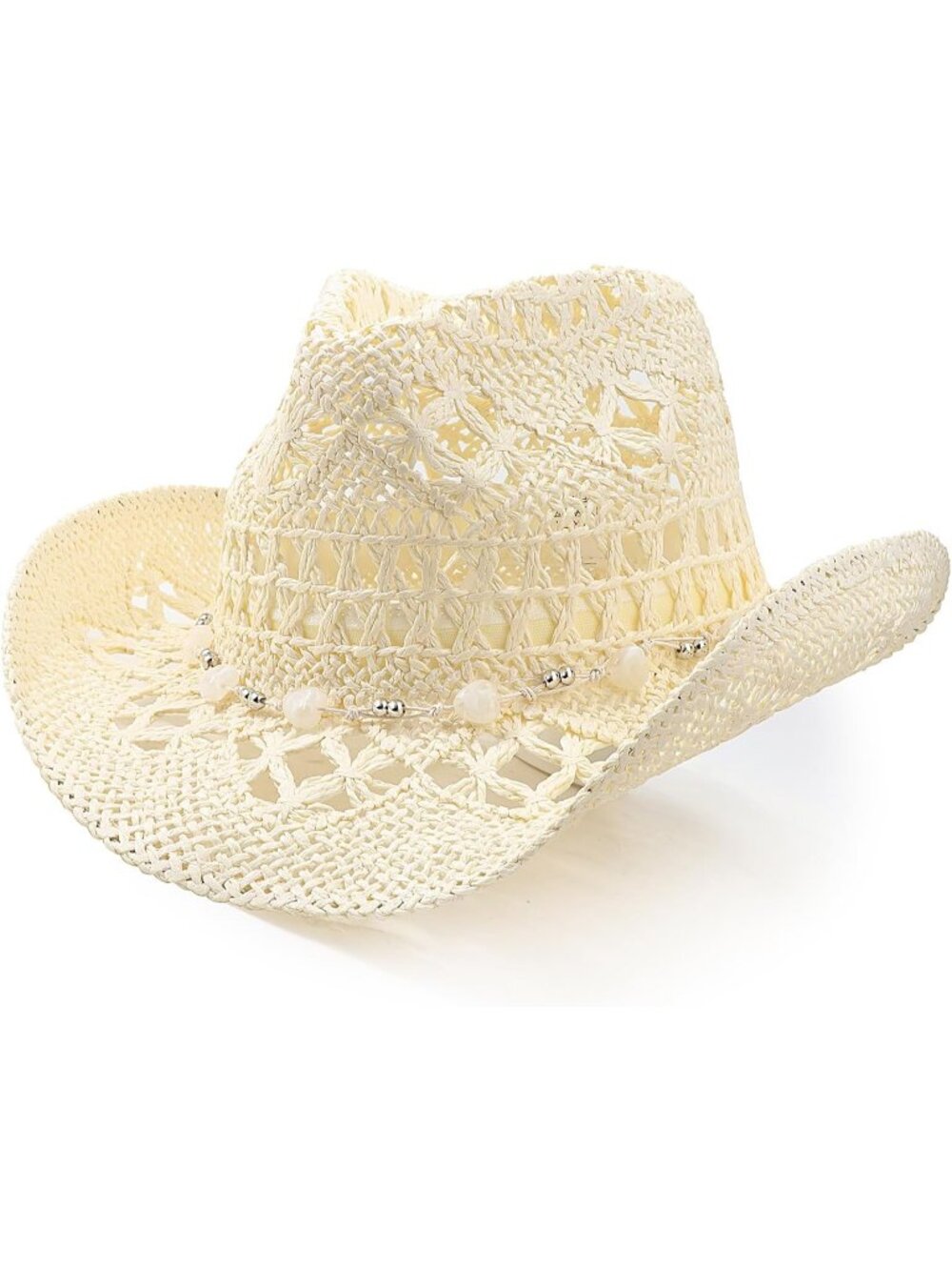 Unisex Milky White Straw Woven Shapeable Brim Beach Western Cowboy Cowgirl Hat